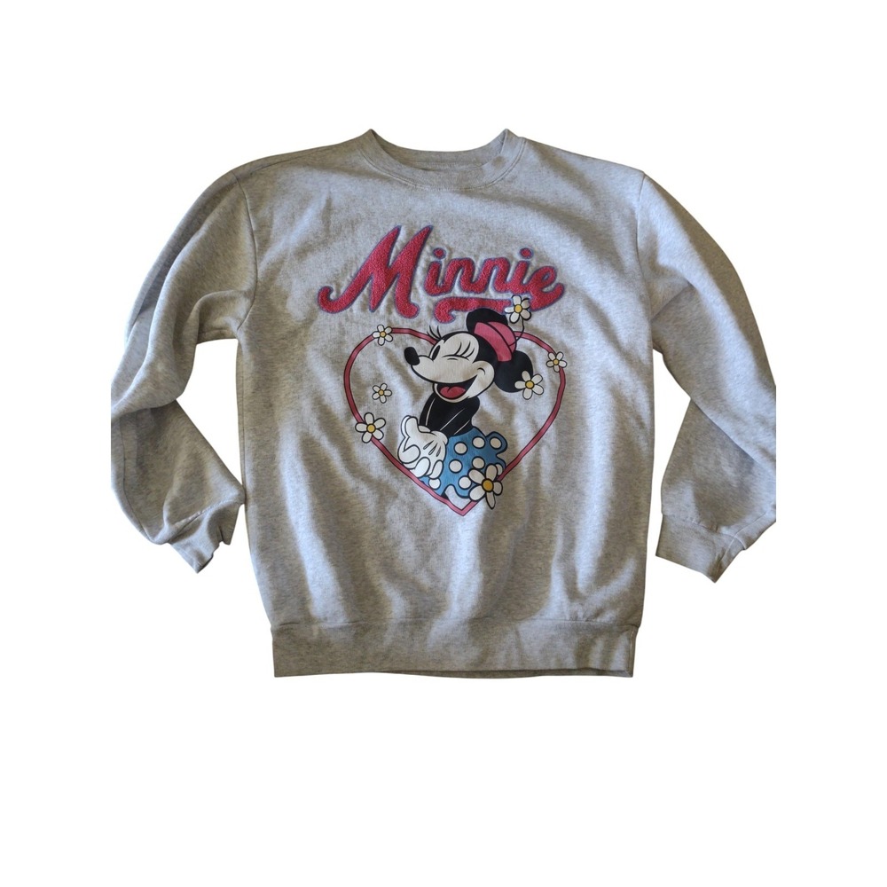 Minnie Mouse Womens XS Crew Sweatshirt Light Heathered Gray Oversized Casual